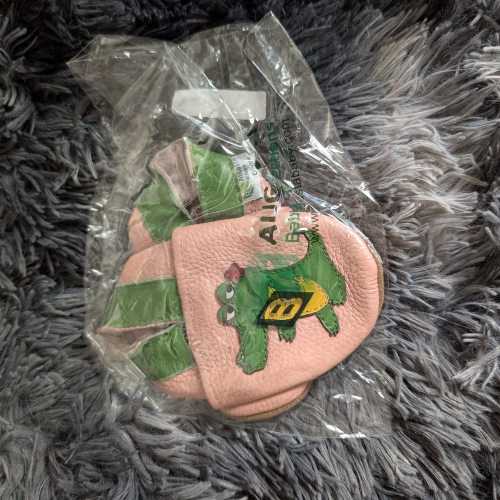 Pink Baby Moccasins with Playful Green Crocodile Design